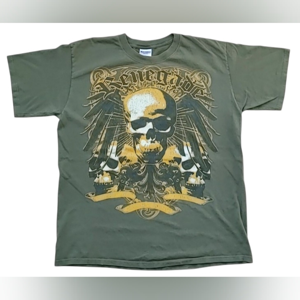 Y2K Renegade Skull Print Graphic Tee Optima Heavy Cotton Black T-Shirt 2XL